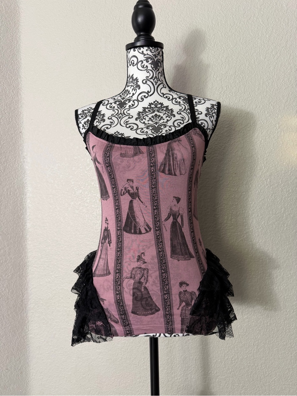 Lip Service Pink Printed Lace Ruffle Cami